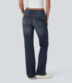 Low Rise Zipper Pockets Washed Casual Bootcut Jeans