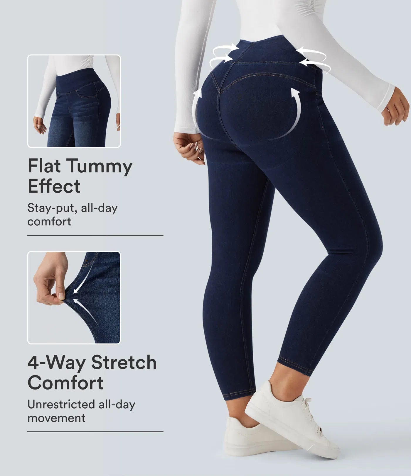 High Waisted Tummy Control Butt Lifting Denim Casual Leggings with Pockets