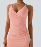 Airy Crossover Ruched Lace Up Bodycon Cool Touch Dress