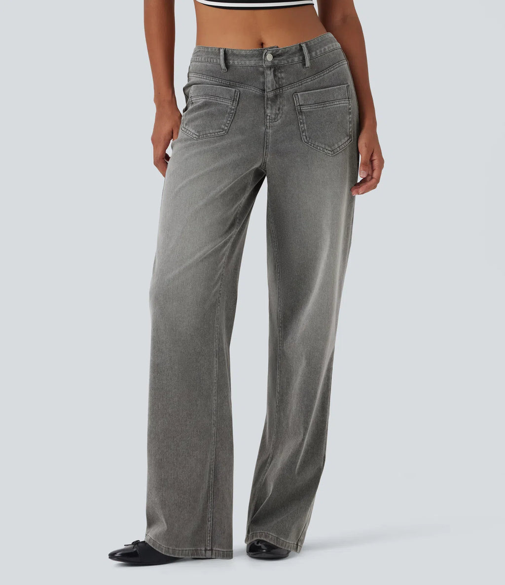 Mid Rise Straight Leg Casual Jeans with Pockets