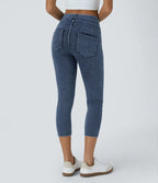 High Waisted Pocket Denim Capri Casual Leggings