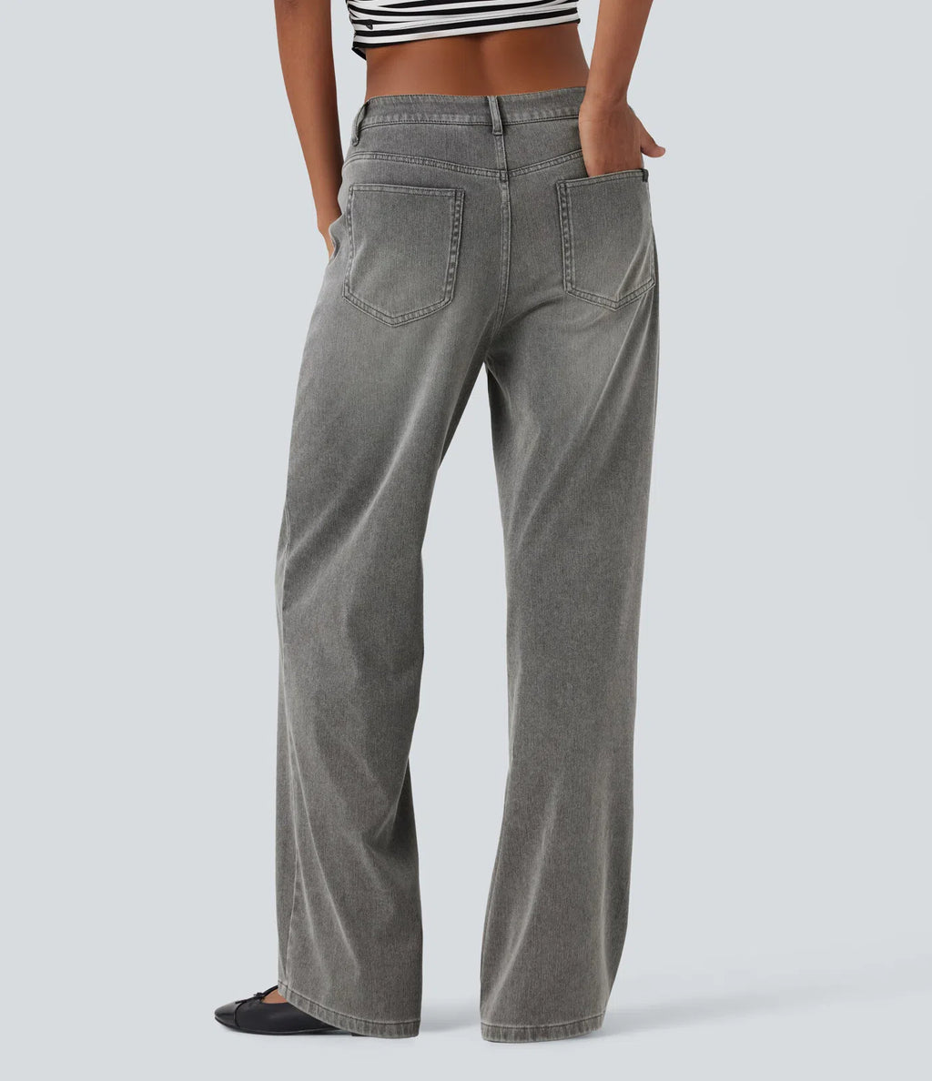 Mid Rise Straight Leg Casual Jeans with Pockets