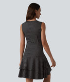 Sleeveless Layered Ruffle Hem Polka Dot Mini Casual Dress