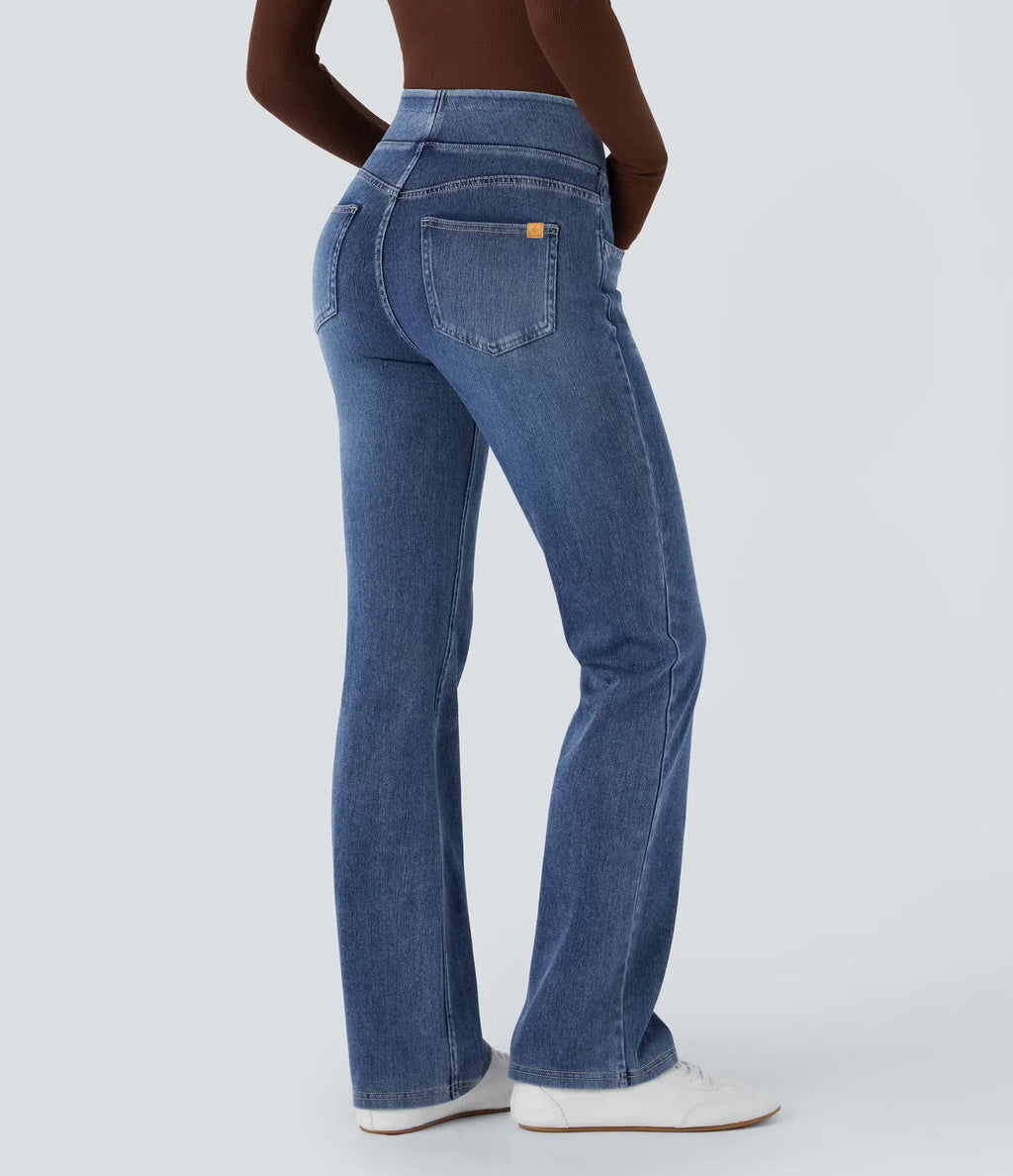 High Waisted Pockets Washed Casual Bootcut Jeans