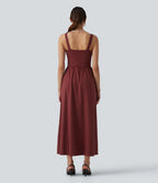 Airy V-neck Twisted Sleeveless Split Midi Non-Removable