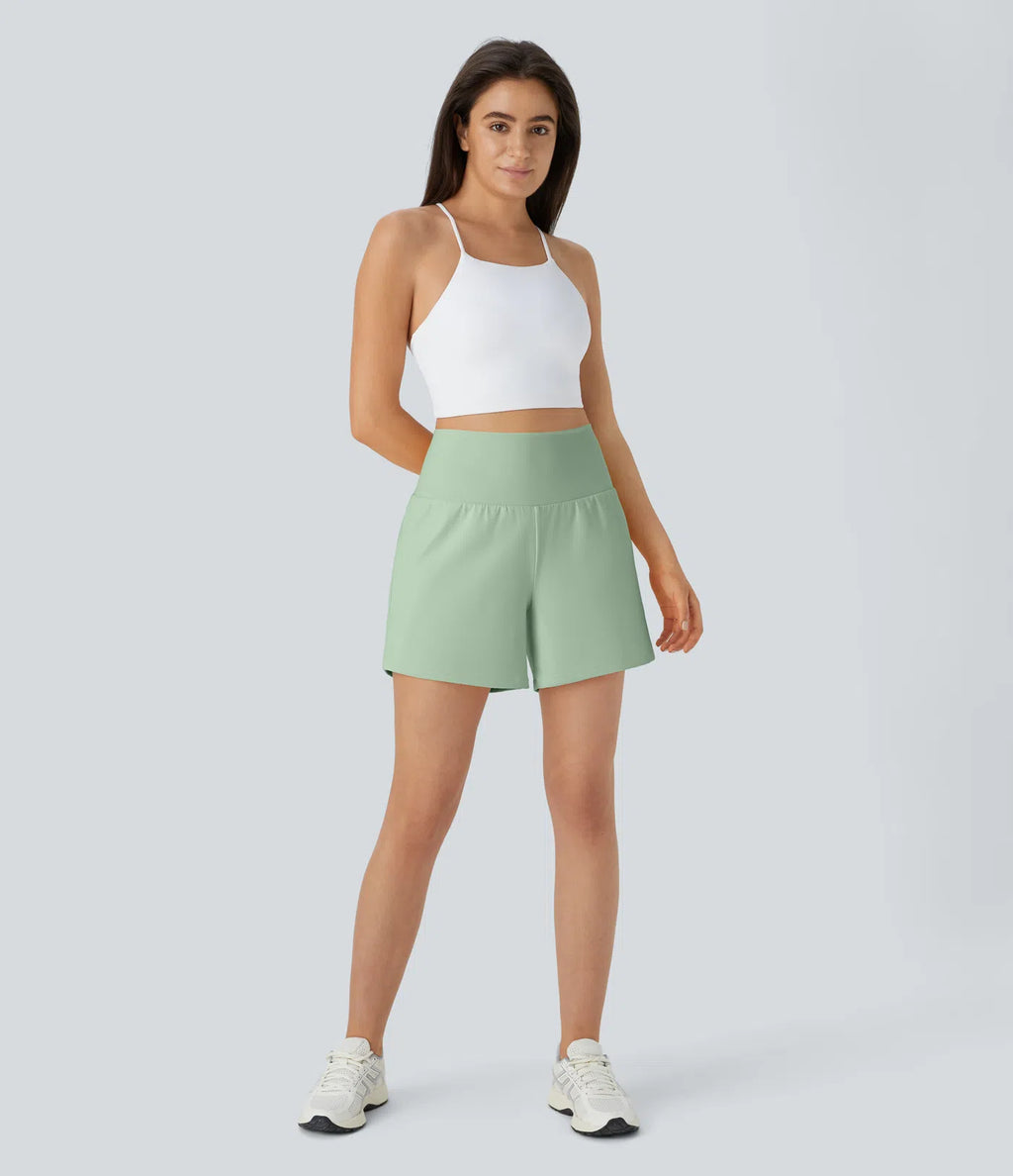 Airy Super High Waisted 2-in-1 Cool Touch Yoga Shorts 5'' with Pockets-Longer Length