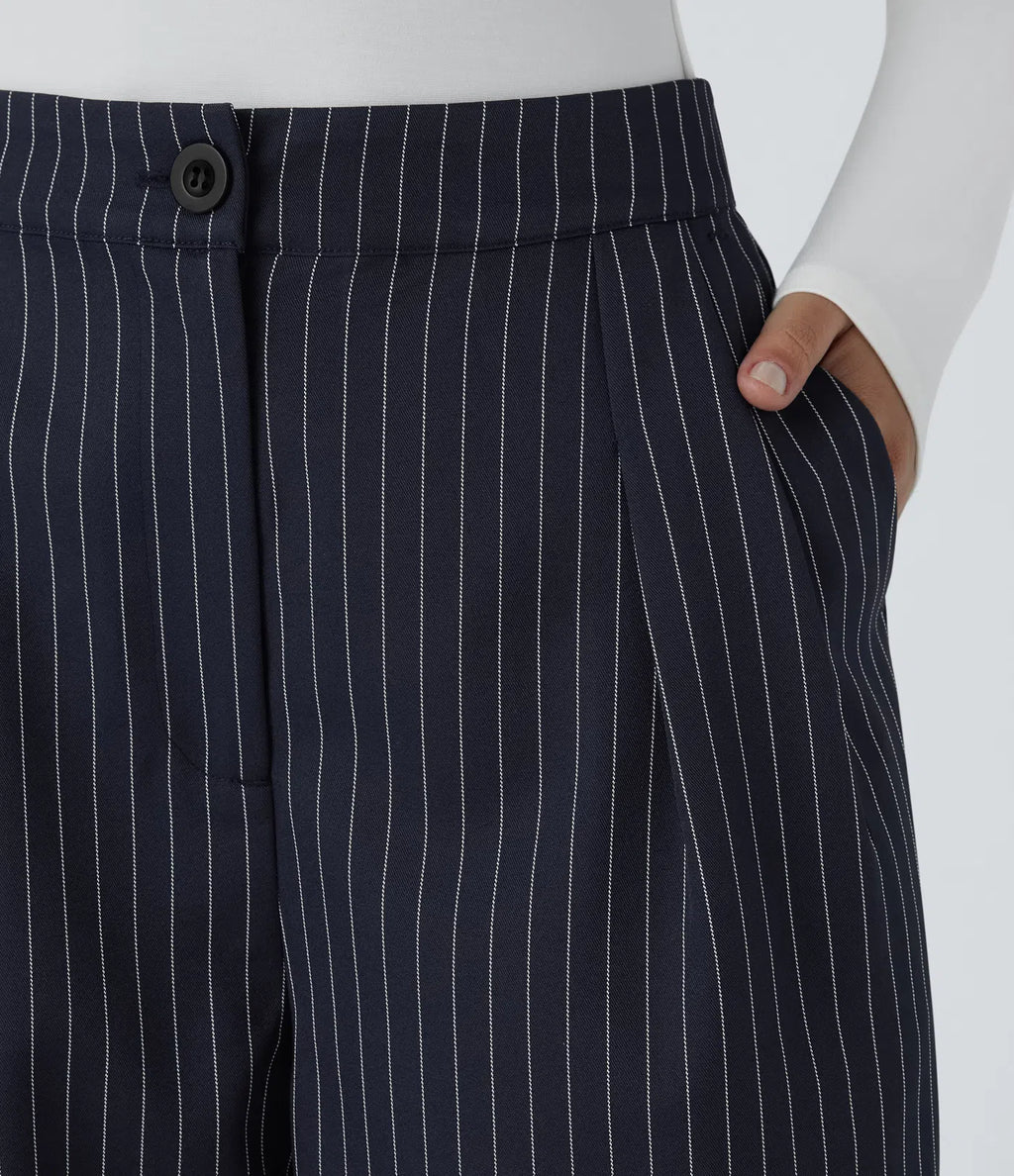High Waisted Zipper Pocket Wide Leg Baggy Striped Work Pants