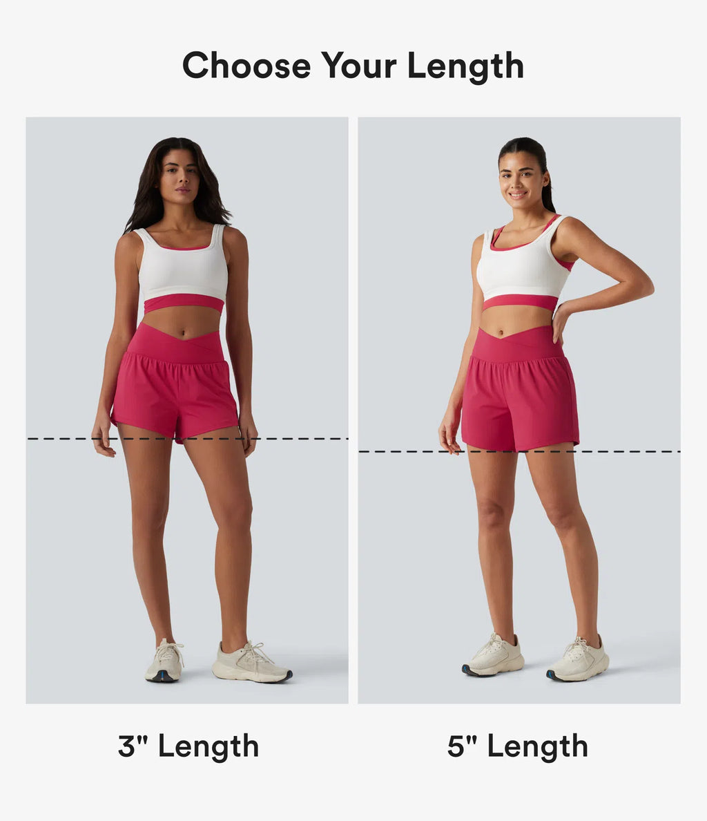 Airy Crossover High Waisted 2-in-1 Cool Touch Yoga Shorts 5'' with Pockets