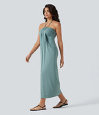 Halter Tie Back Maxi Dress with Pockets