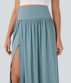 High Waisted Tummy Control 2-in-1 Flowy Quick Dry Maxi Skirt