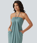 Halter Tie Back Maxi Dress with Pockets