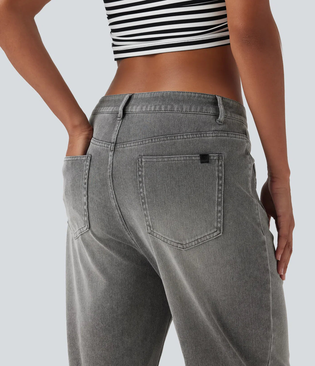 Mid Rise Straight Leg Casual Jeans with Pockets