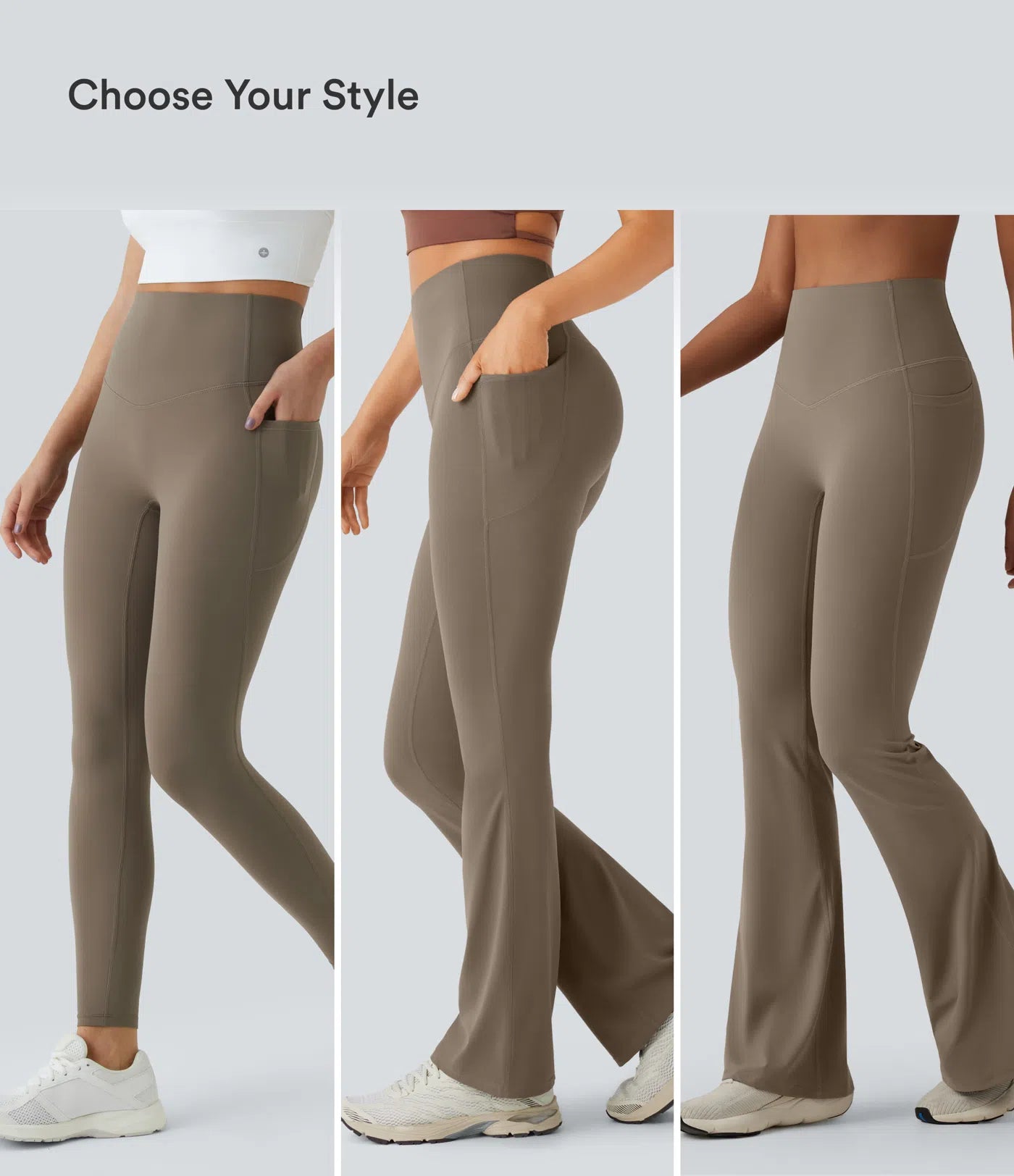 High Waisted Tummy Control Flare Yoga Leggings with Pockets