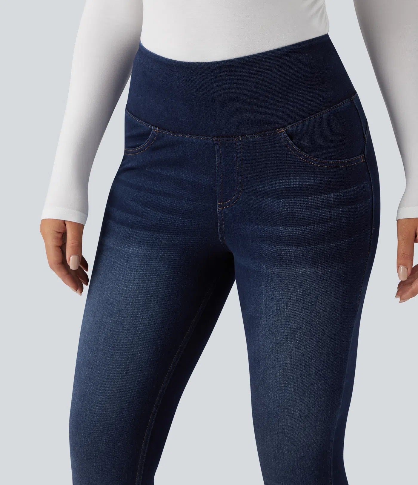 High Waisted Tummy Control Butt Lifting Denim Casual Leggings with Pockets