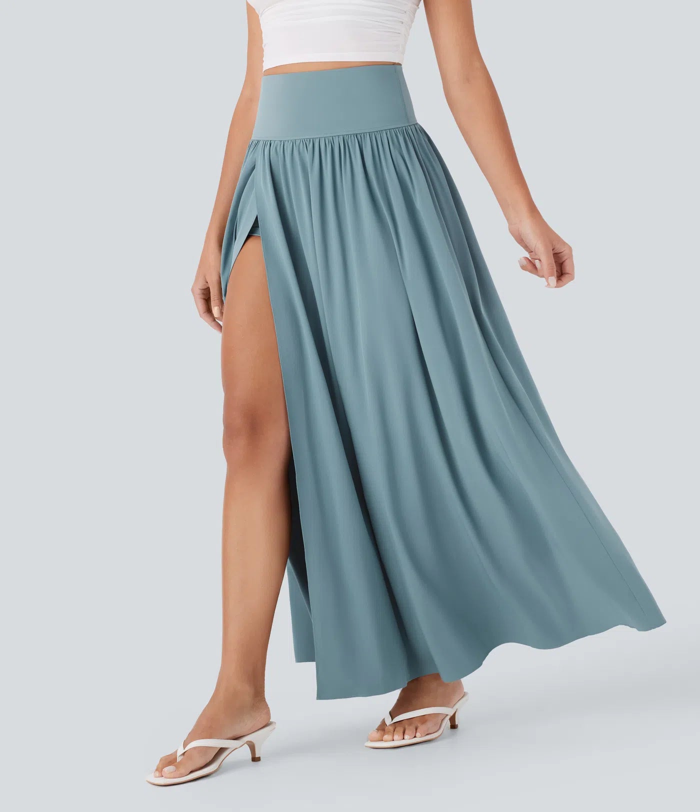 High Waisted Tummy Control 2-in-1 Flowy Quick Dry Maxi Skirt