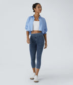 High Waisted Pocket Denim Capri Casual Leggings