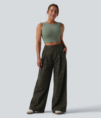 Mid Rise Wide Leg Baggy Leopard Print Casual Pants with Pockets