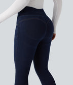 High Waisted Tummy Control Butt Lifting Denim Casual Leggings with Pockets