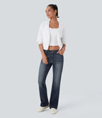 Low Rise Zipper Pockets Washed Casual Bootcut Jeans