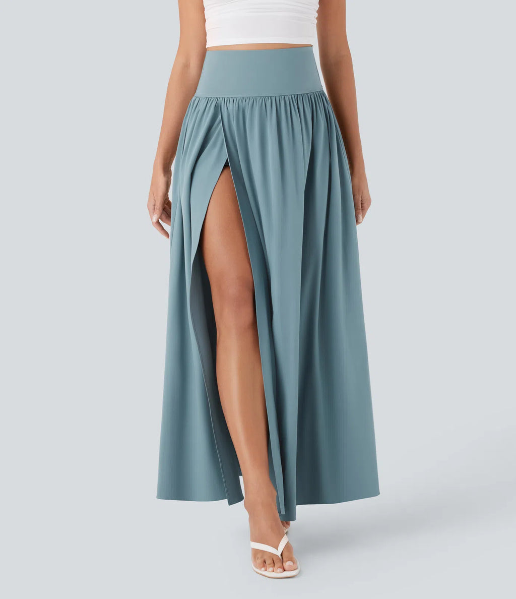 High Waisted Tummy Control 2-in-1 Flowy Quick Dry Maxi Skirt