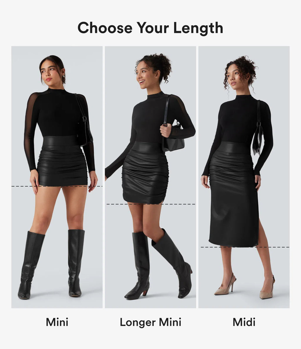 High Waisted Tummy Control Ruched Curved Hem 2-in-1 Fleece