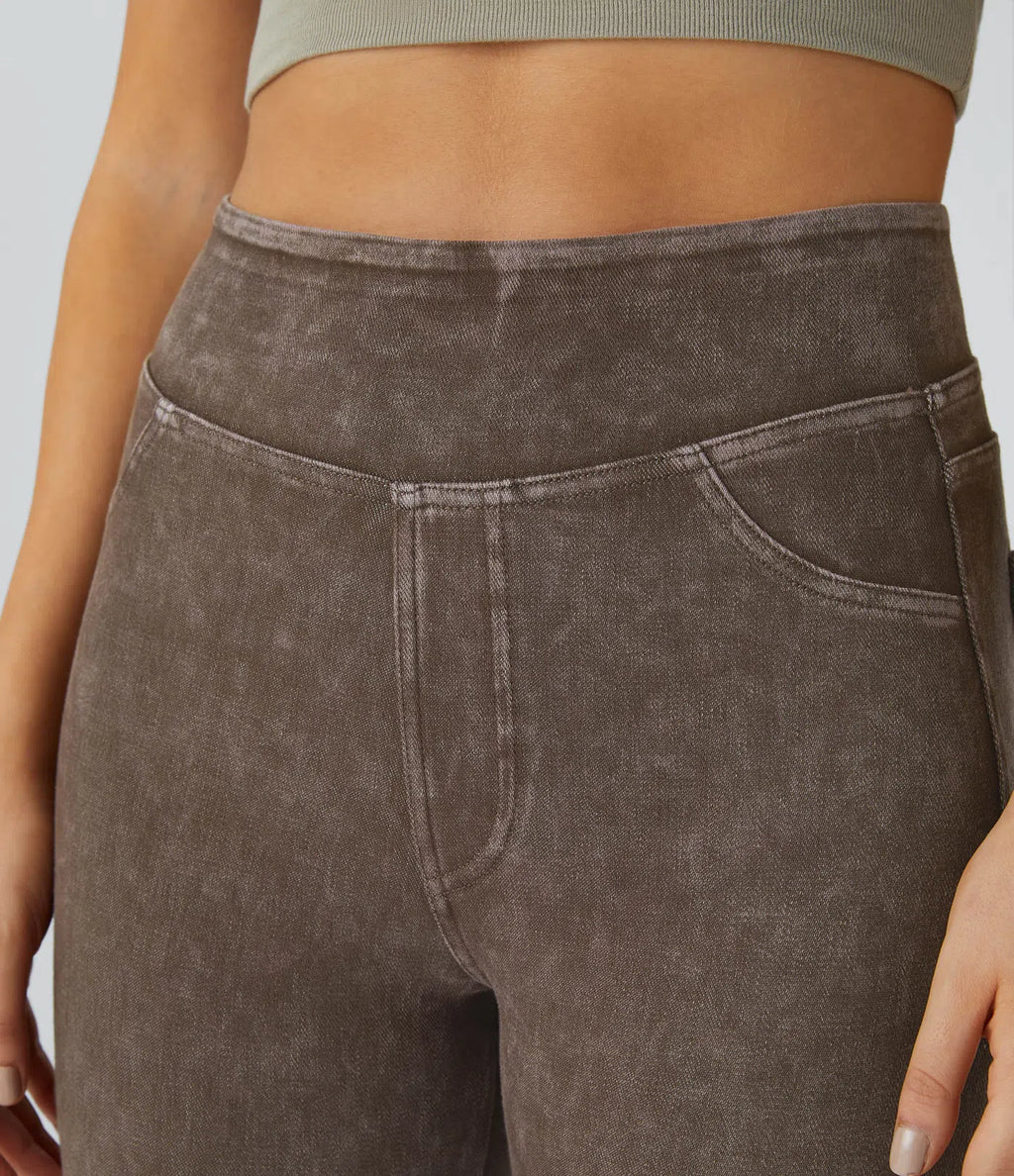 High Waisted Pocket Colorful Denim Casual Leggings
