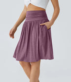 High Waisted Ruched Pocket Flowy Skirt