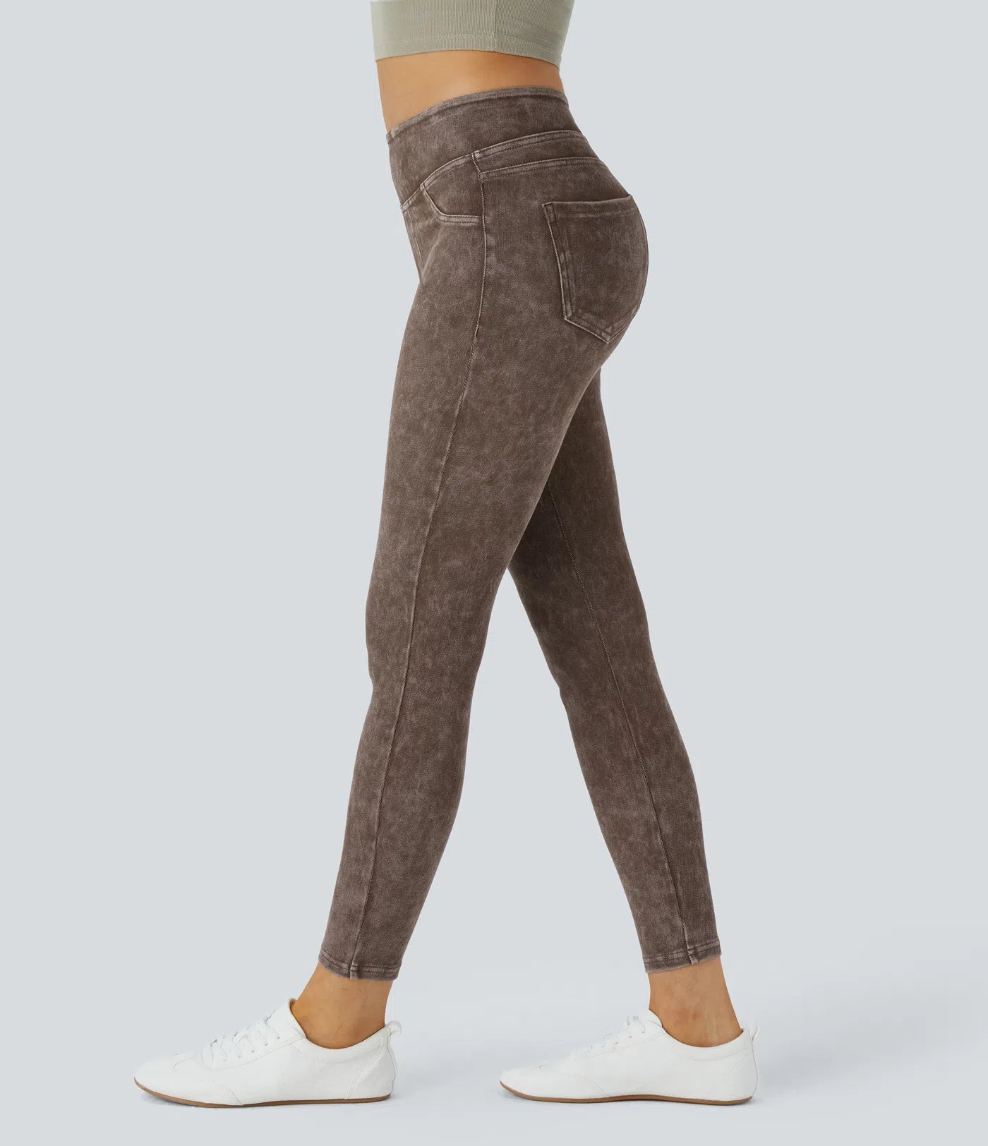 High Waisted Pocket Colorful Denim Casual Leggings