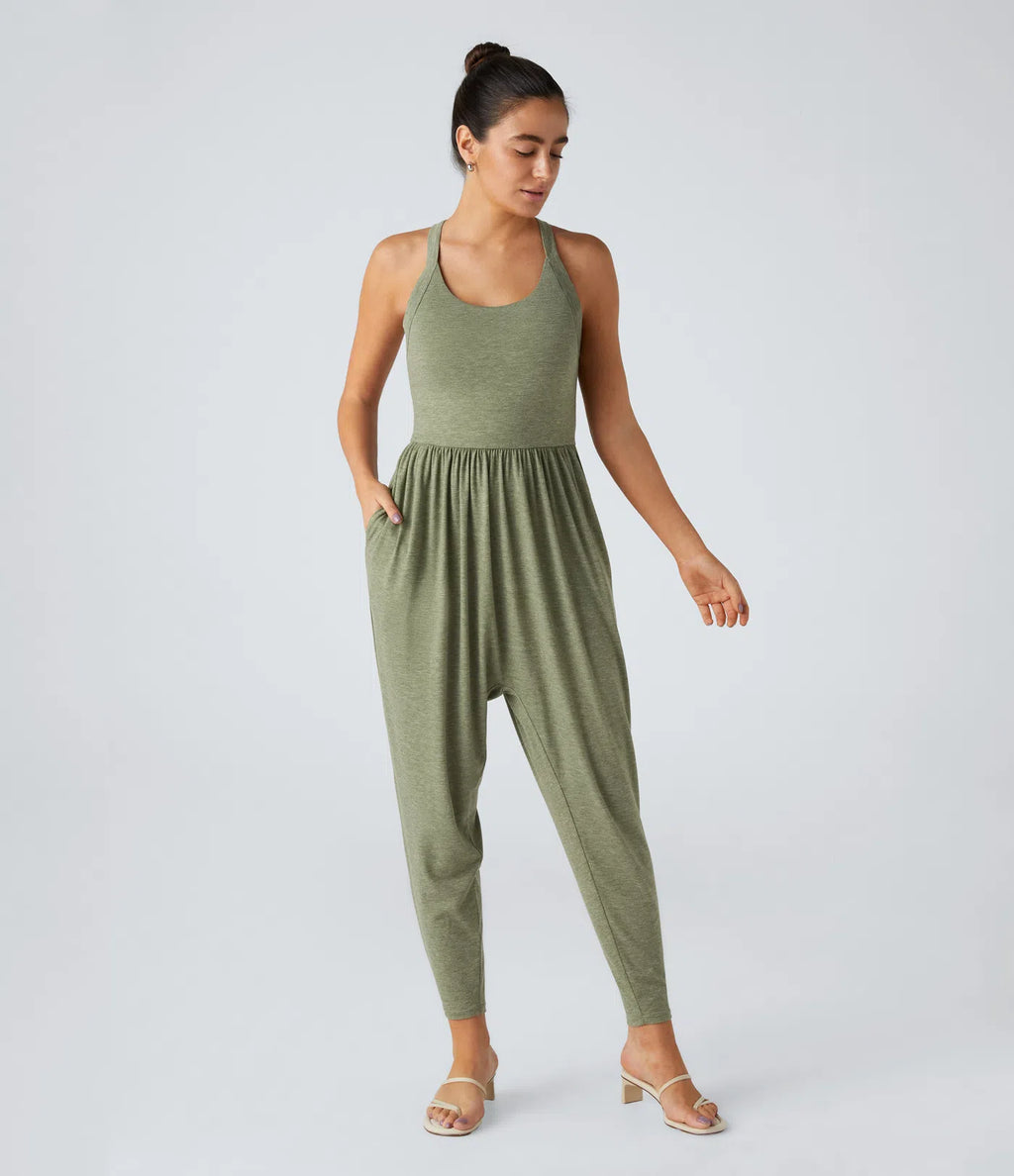 U Neck Pocket Harem Casual Jumpsuit-Easy Peezy Edition