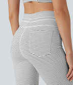 High Waisted Drawstring Stripe Flare Yoga Pants with Pockets