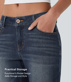 Low Rise Zipper Pockets Washed Casual Bootcut Jeans