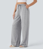 High Waisted Drawstring Pocket Wide Leg Baggy Casual Pants