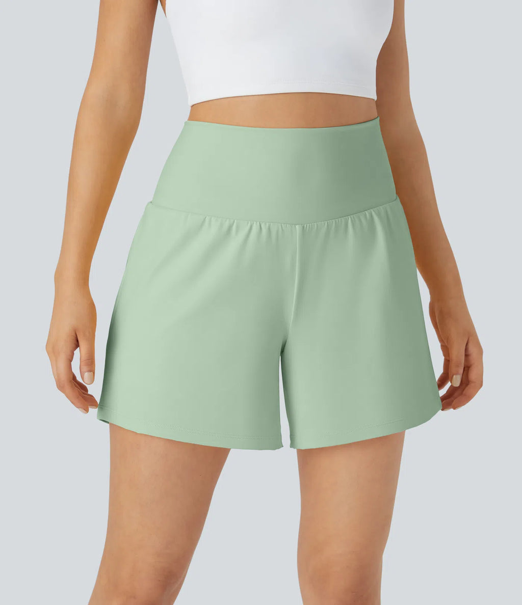 Airy Super High Waisted 2-in-1 Cool Touch Yoga Shorts 5'' with Pockets-Longer Length