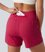 Airy Crossover High Waisted 2-in-1 Cool Touch Yoga Shorts 5'' with Pockets