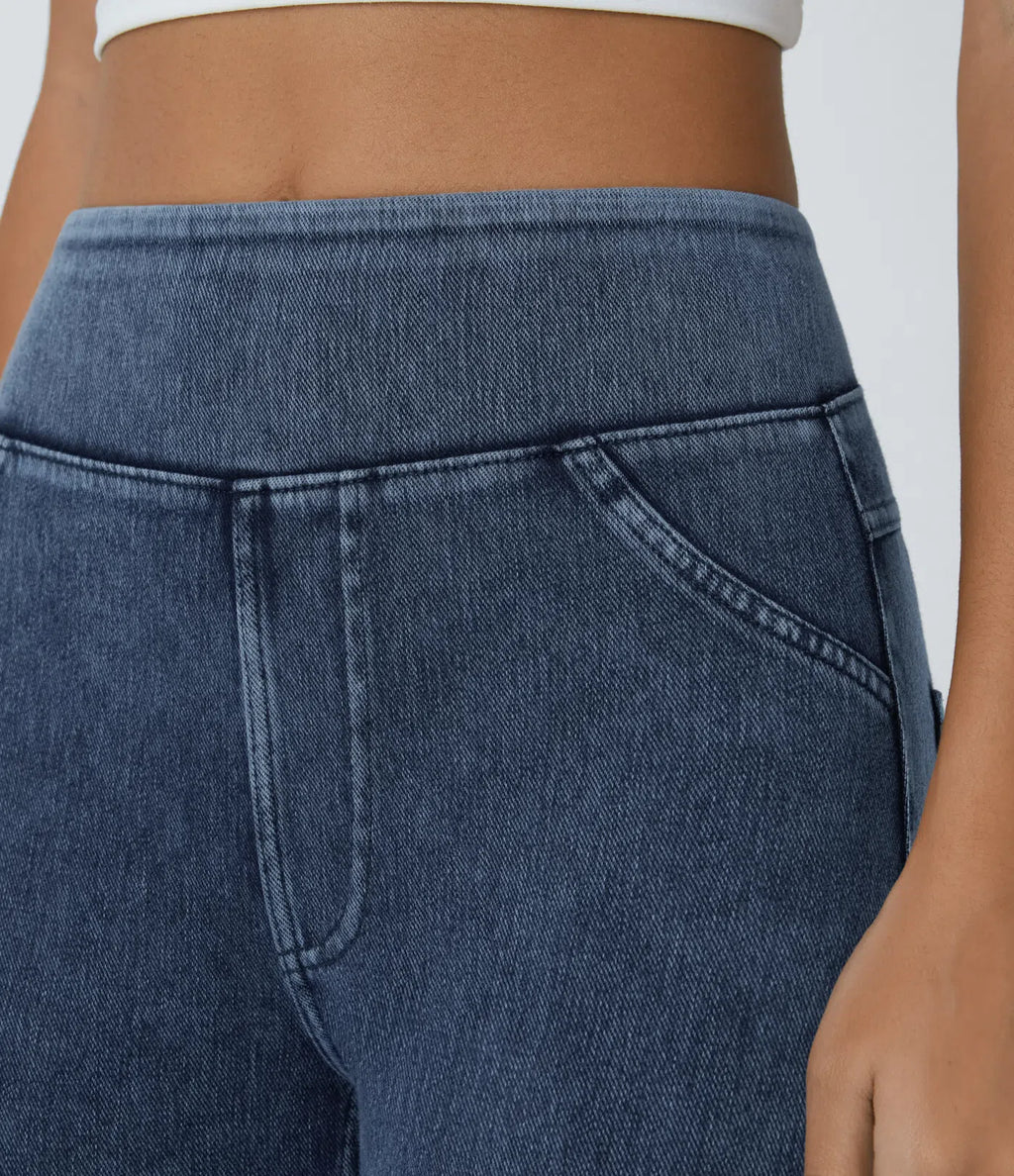 High Waisted Pocket Denim Capri Casual Leggings