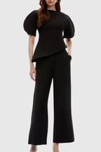 Aniya Puff Sleeve Top & Trousers Set - Black