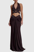 Arcelia Halter Crystal Top & Maxi Skirt Set