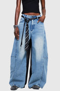 Aubria Deconstruct Tie-belted Leather Jeans