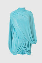 Cahya Asymmetric Draped Mesh Mini Dress