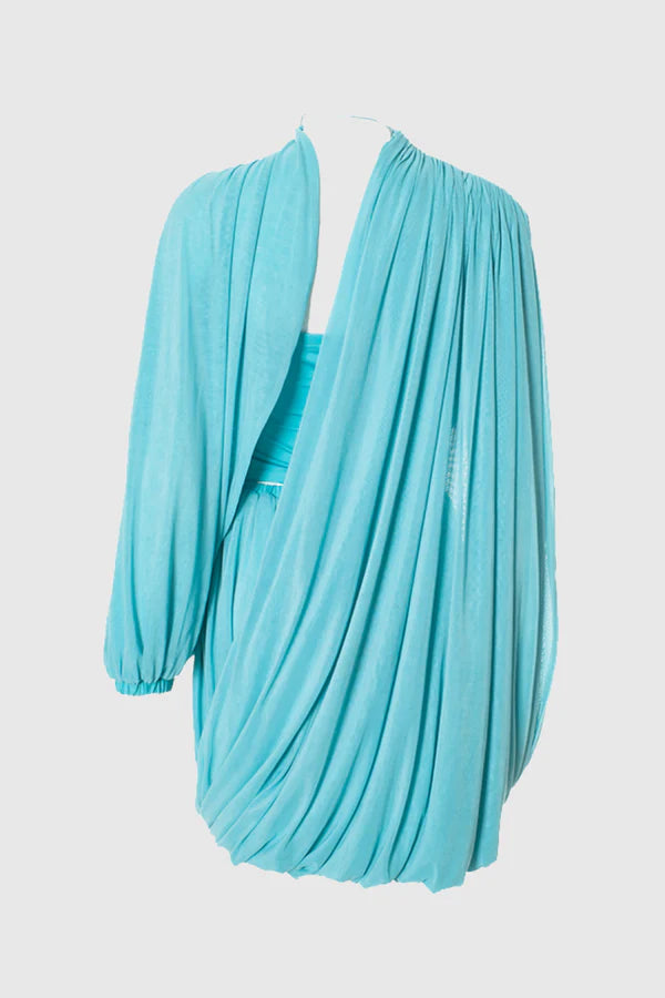 Cahya Asymmetric Draped Mesh Mini Dress