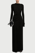 Fiada Draped Long Sleeve Maxi Dress - Black