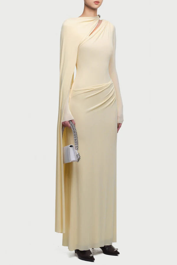 Jalynne Diagonal Shawl Cutout Maxi Dress - Yellow