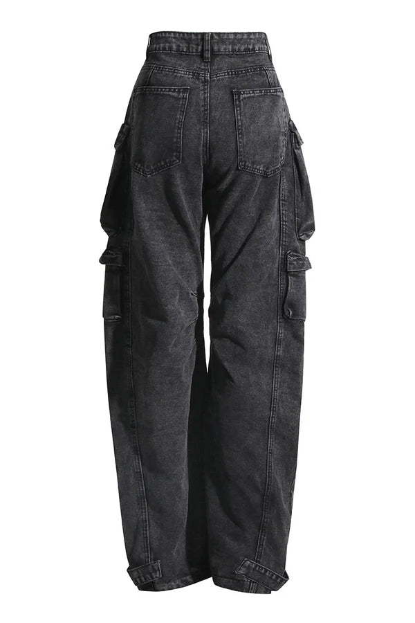 Kynlee Cargo Denim Jeans - Black