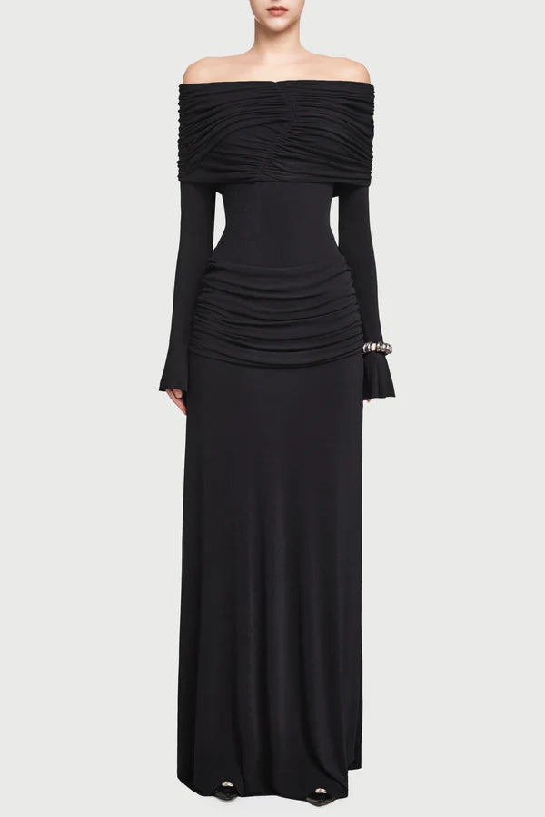 Lekeisha Off Shoulder Draped Maxi Dress - Blue
