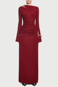 Lysander Asymmetrical Drape Cutout Maxi Dress - Wine