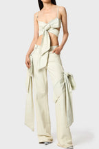 Camille Bow Denim Top - White