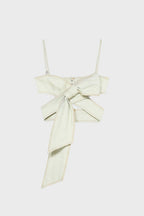 Camille Bow Denim Top - White