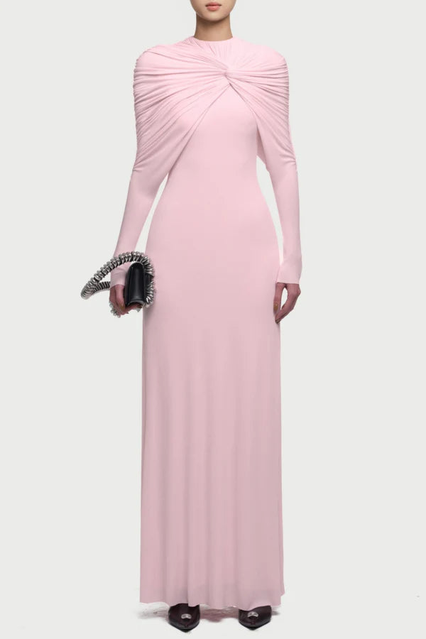 Natosha Ruched Knot Cape Maxi Dress - Pink