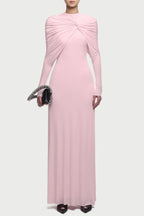 Natosha Ruched Knot Cape Maxi Dress - Pink