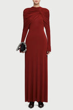 Natosha Ruched Knot Cape Maxi Dress - Wine